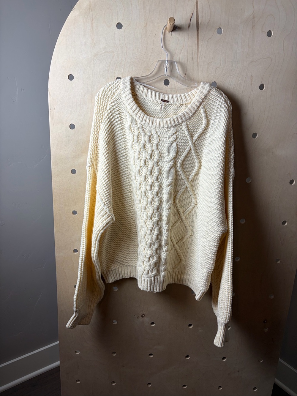 Free People Dream Cable Crewneck Sweater in Creamy Ivory Large - Picture 2 of 6